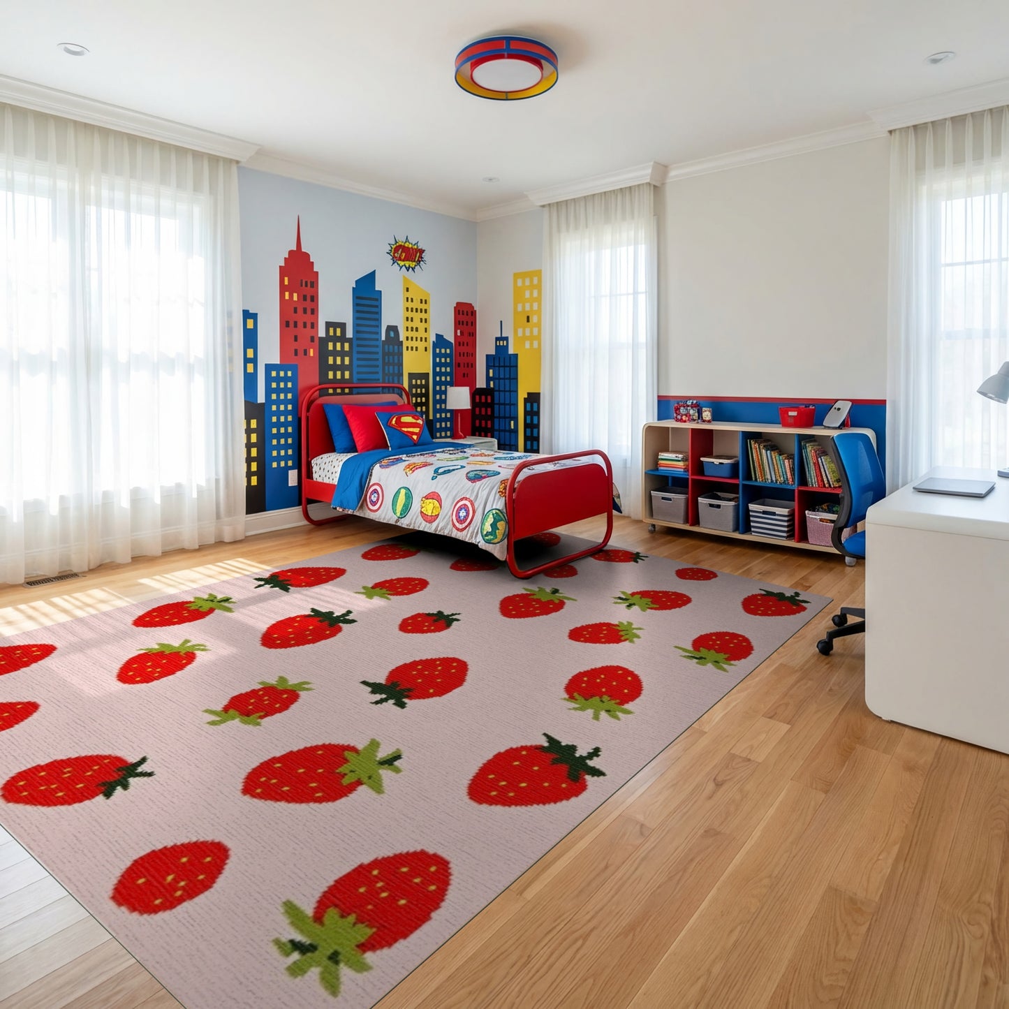 Whimsical Red Strawberry Pink Scatter Rug