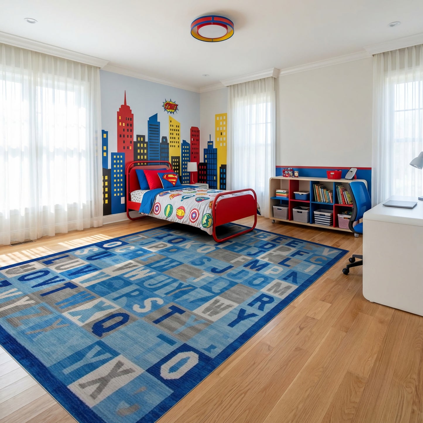 Navy Blue Alphabet Grid Rug