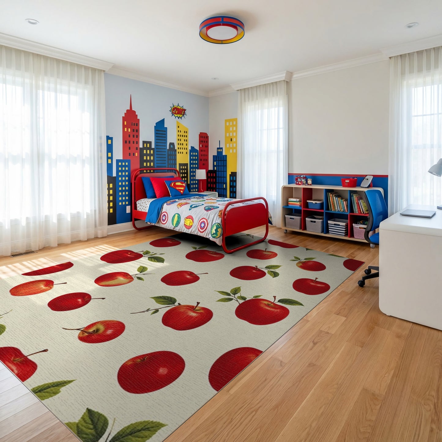 Whimsical Red Apples Green Leaves Rug