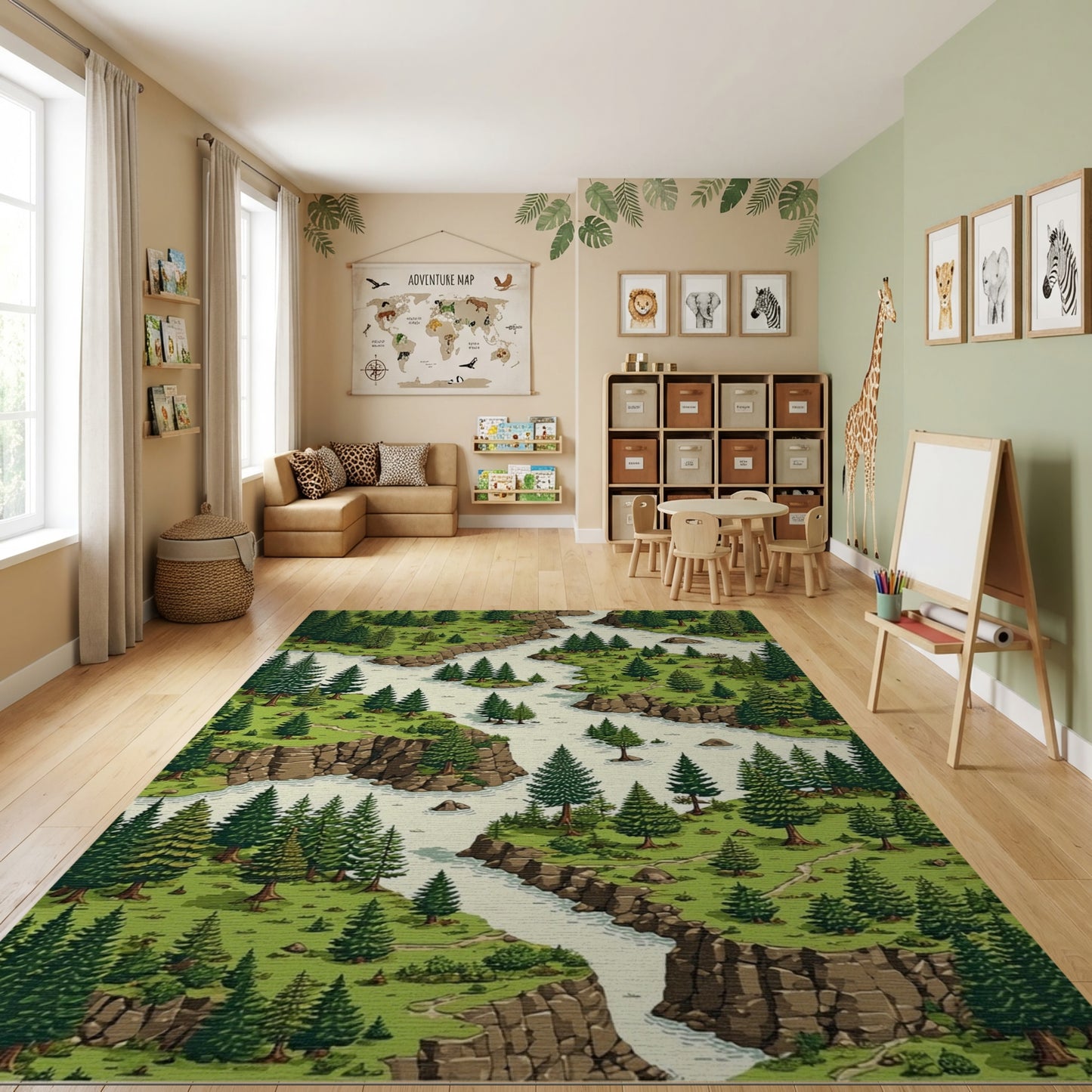 Lush Pine Forest River Canyon Rug