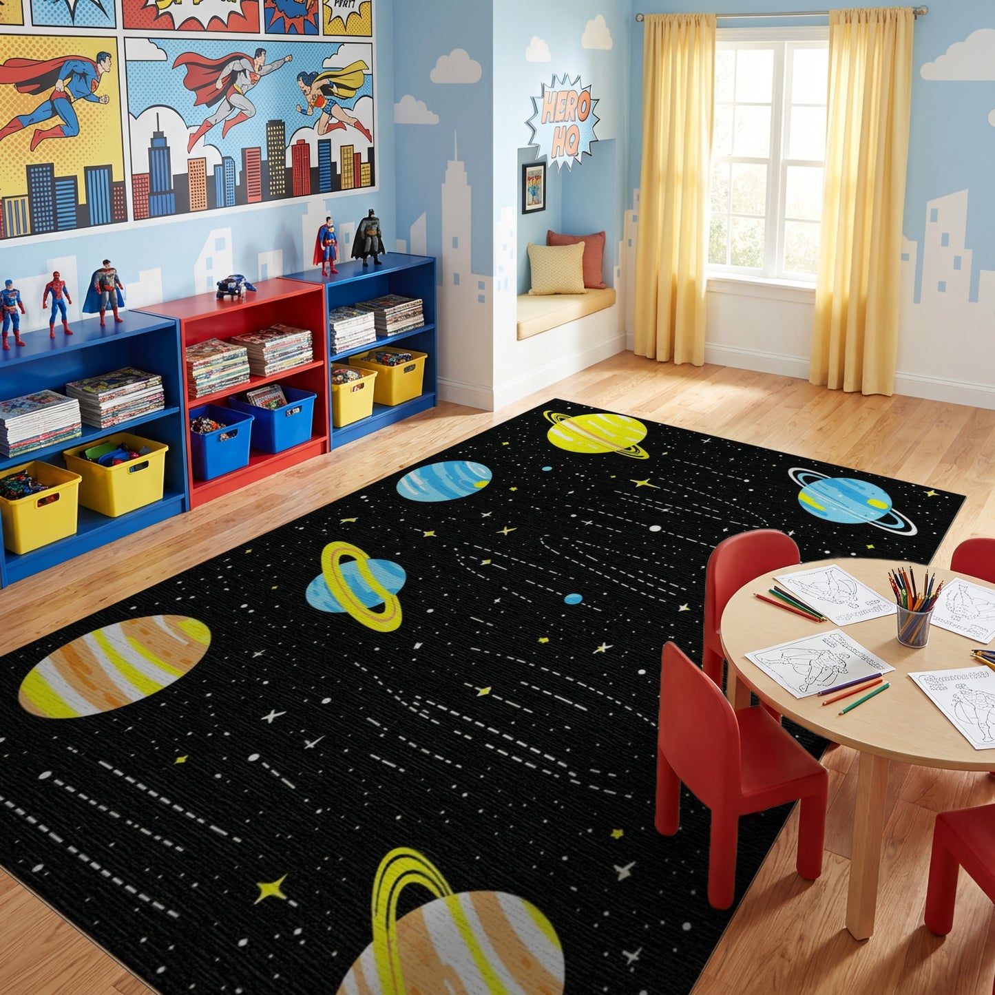 Vibrant Cosmic Planets Rings Stars Rug 2