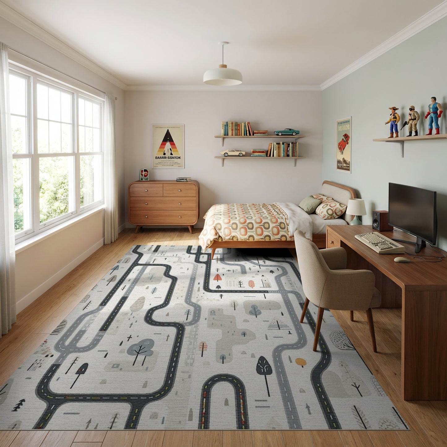 Whimsical Winding Roads Trees Cityscape Rug