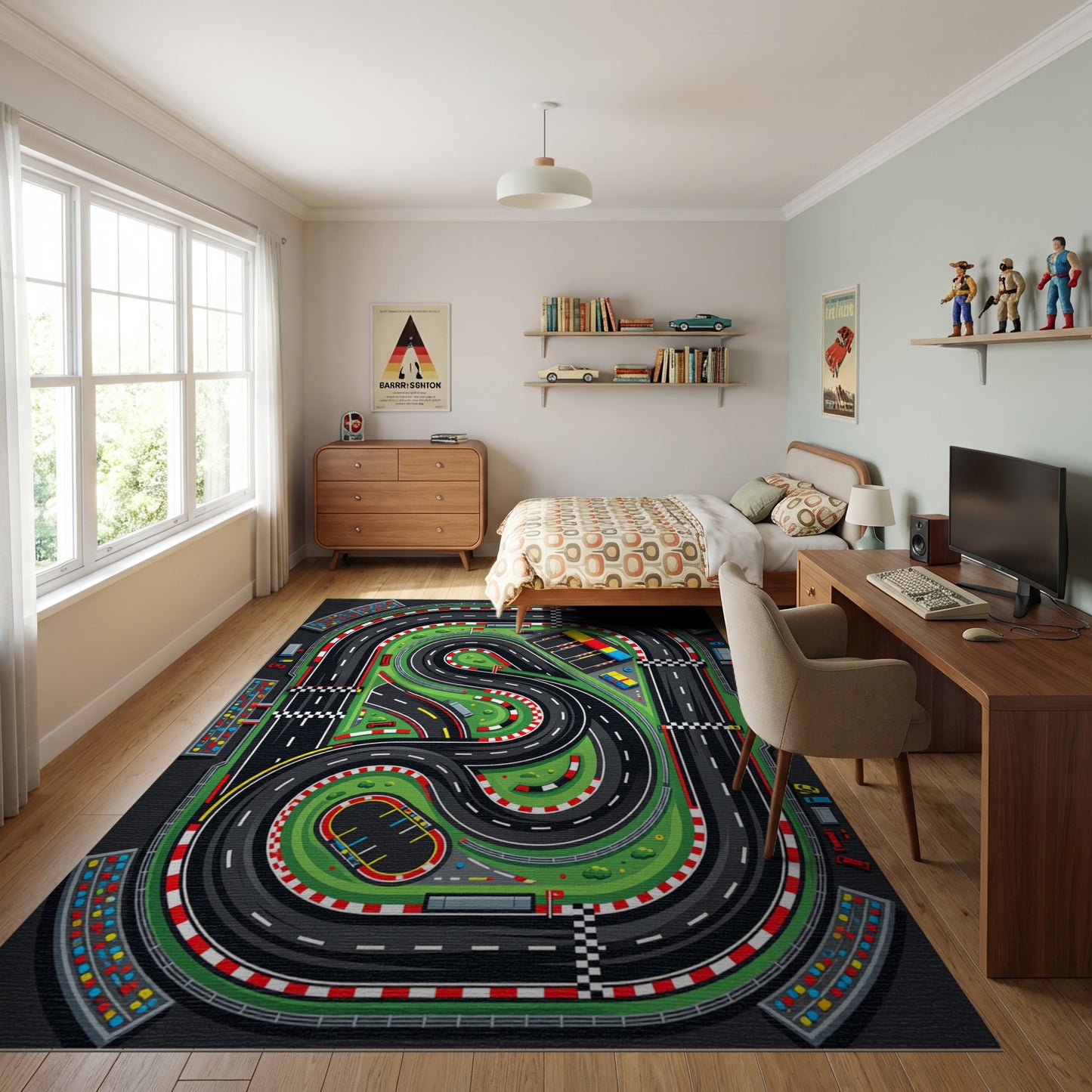 Winding Checkered Racetrack Pattern Rug