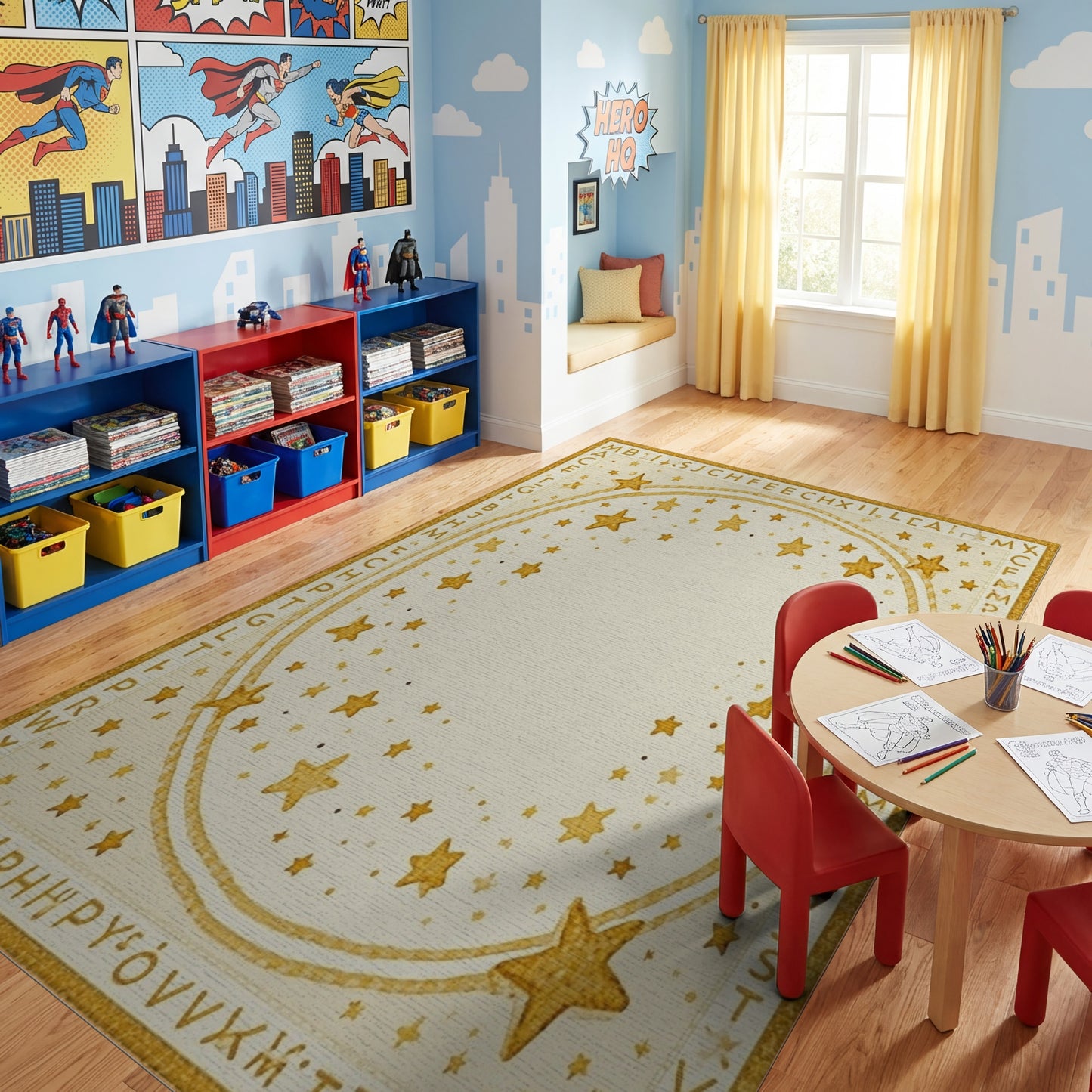 Golden Stars Alphabet Border Rug