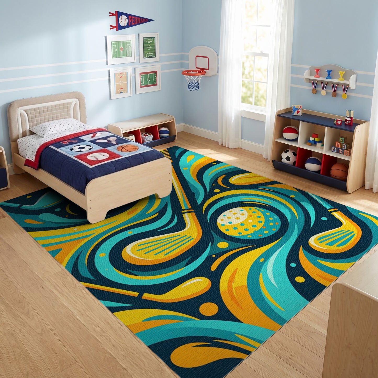 Vibrant Teal Golf Clubs Splash Rug
