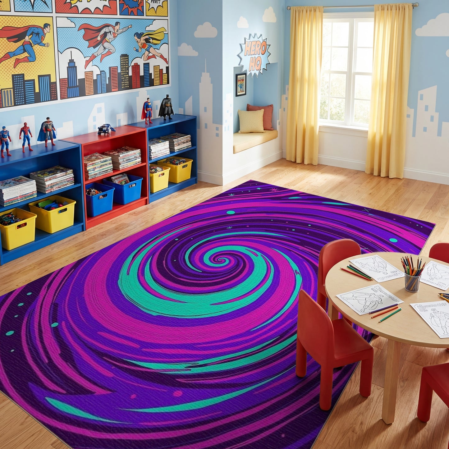 Psychedelic Pink Purple Teal Swirl Rug
