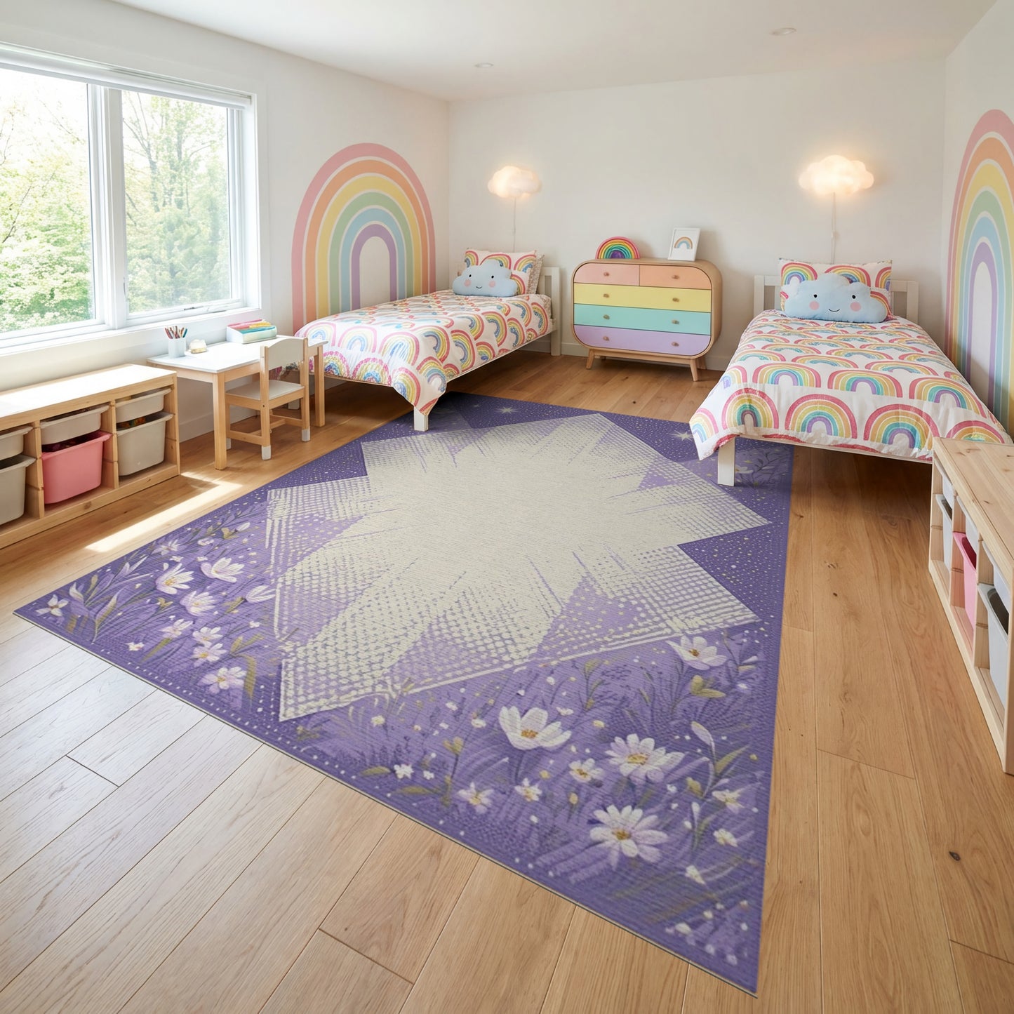 Purple Starry Geometric Floral Rug