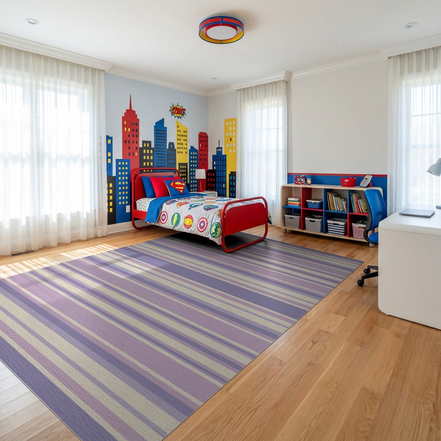 Soft Lavender Beige Striped Rug