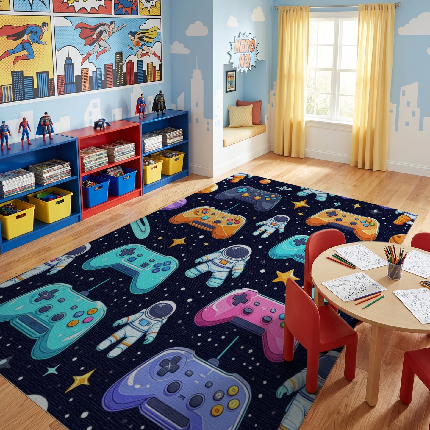 Whimsical Astronauts Game Controllers Cosmic Rug