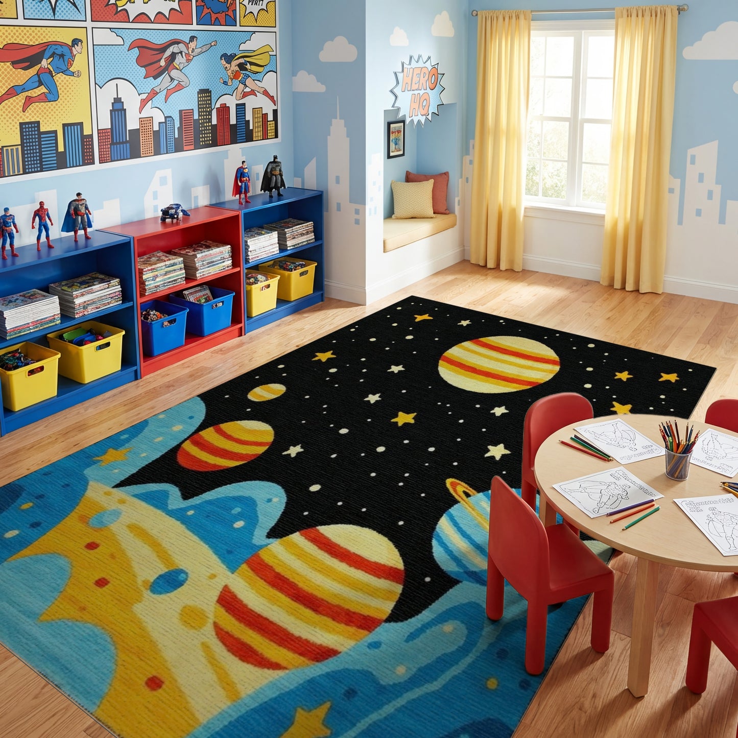 Vibrant Striped Planets Stars Cosmic Rug