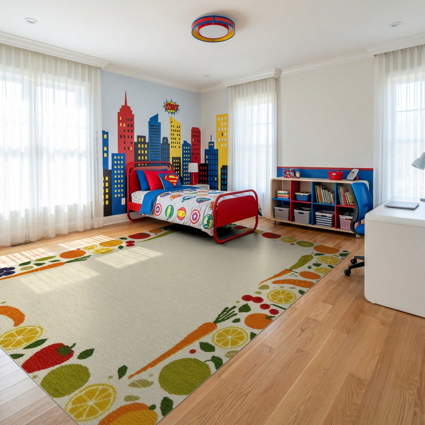 Whimsical Fruit Vegetable Border Rug