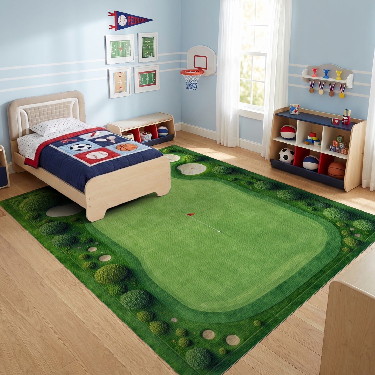 Aerial Lush Golf Green Bunkers Rug