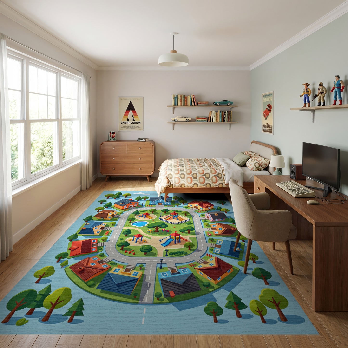 Colorful Whimsical Neighborhood Playground Rug