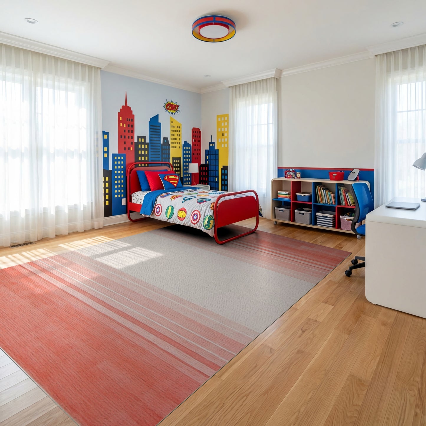 Modern Coral Gradient Stripes Rug