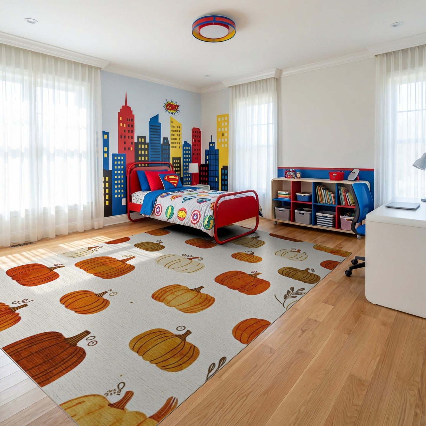 Whimsical Watercolor Pumpkin Warm Tones Rug