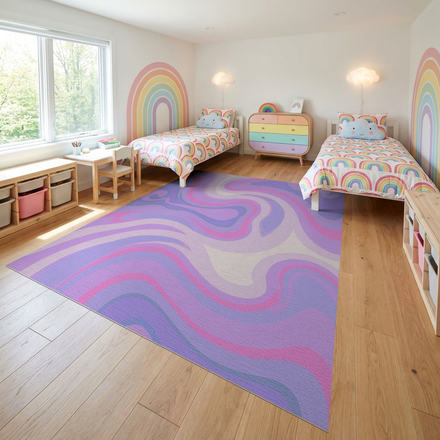 Purple Pink Wavy Swirls Abstract Rug