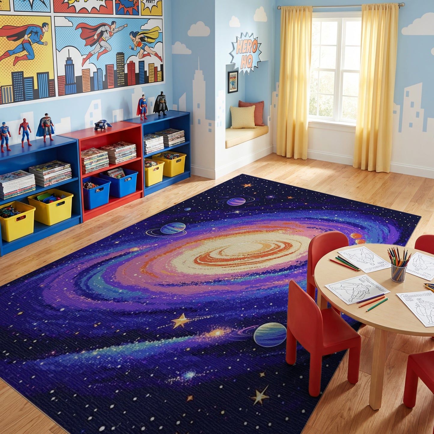 Vibrant Spiral Galaxy Cosmic Stars Rug