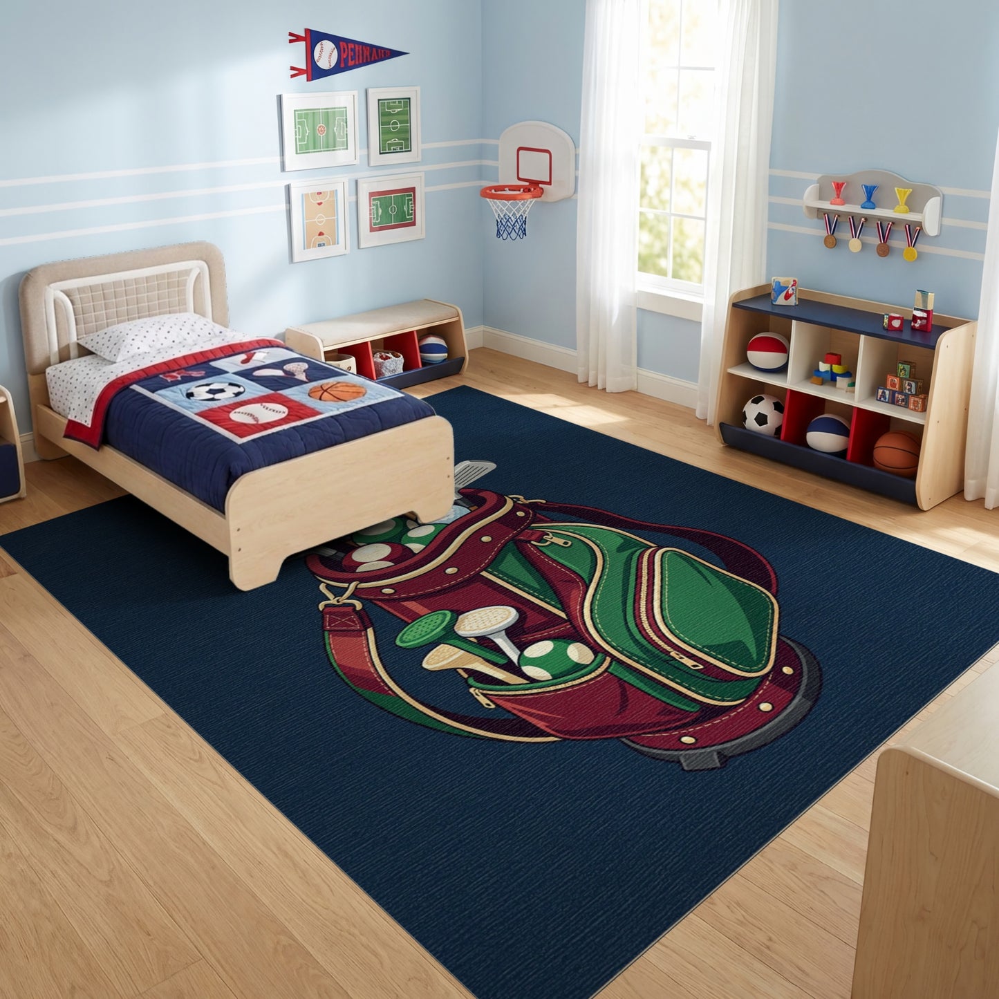 Whimsical Red Green Golf Bag Rug