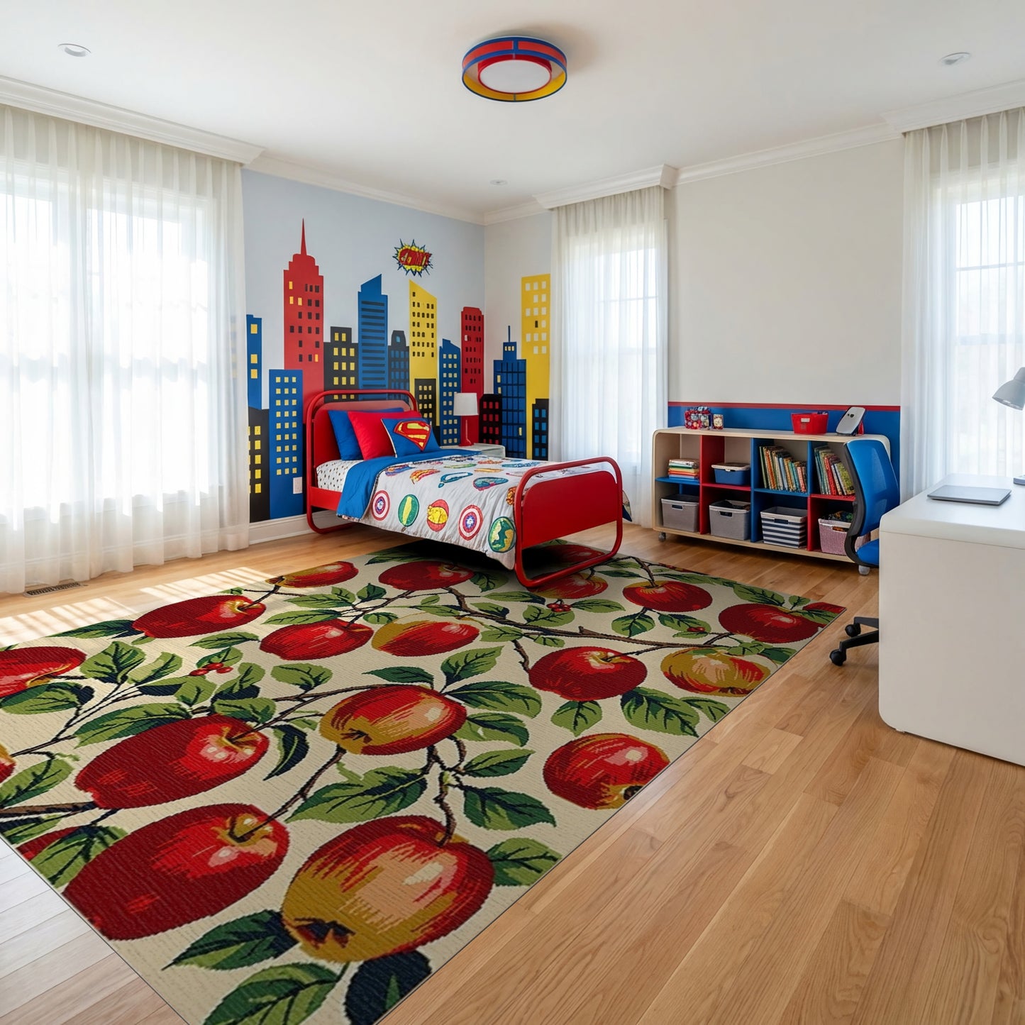 Vibrant Red Apples Leafy Branches Berries Rug