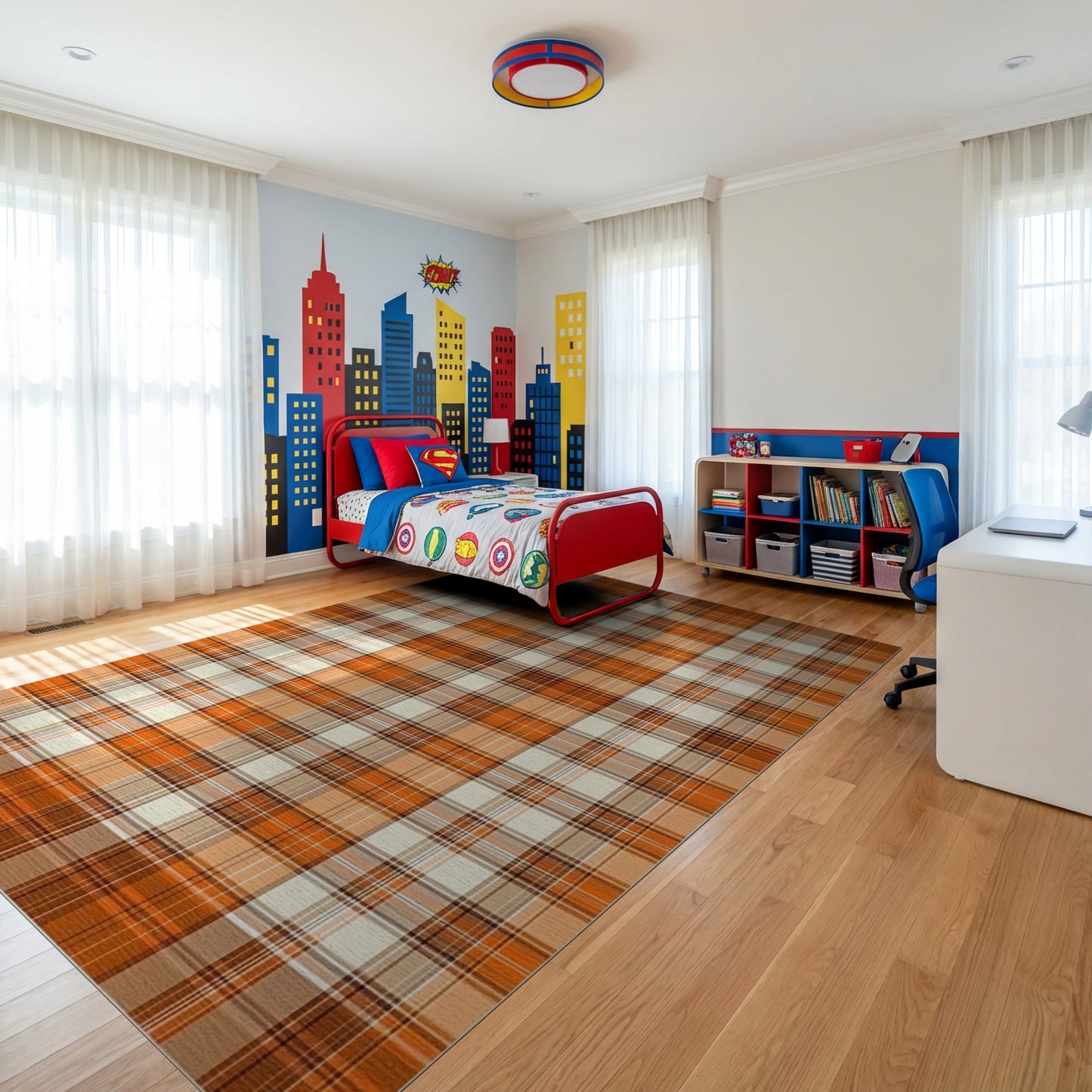 Rustic Orange Plaid Warm Tones Rug