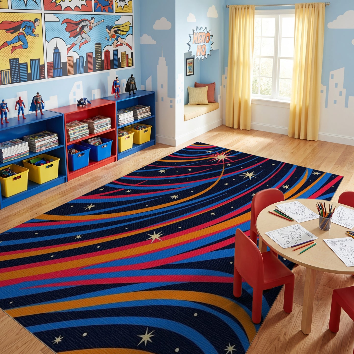 Vibrant Cosmic Swirling Stars Rug