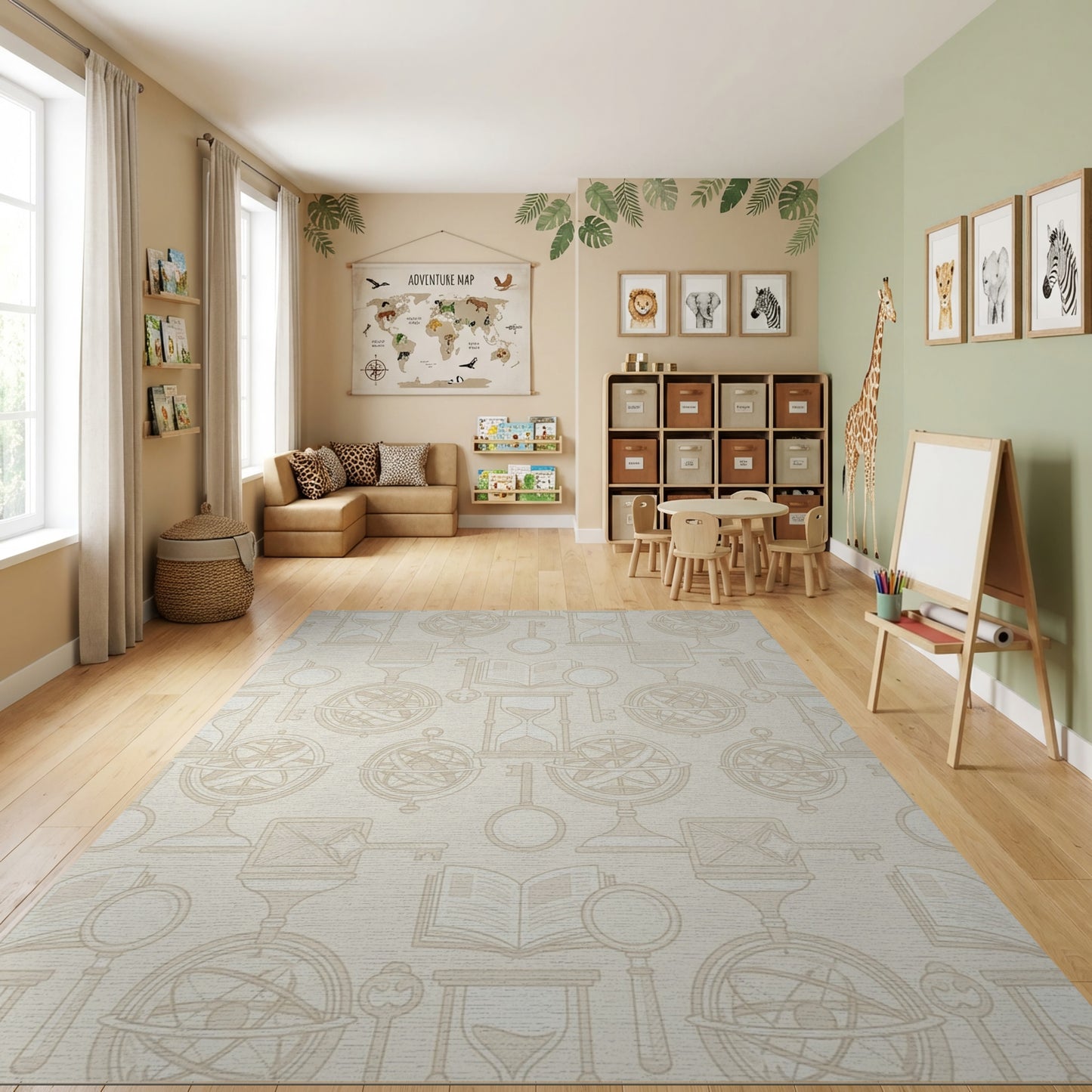 Vintage Hourglass Key Celestial Globe Rug