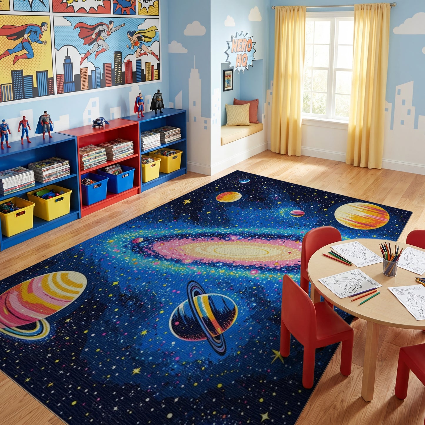 Vibrant Cosmic Galaxy Planets Stars Rug