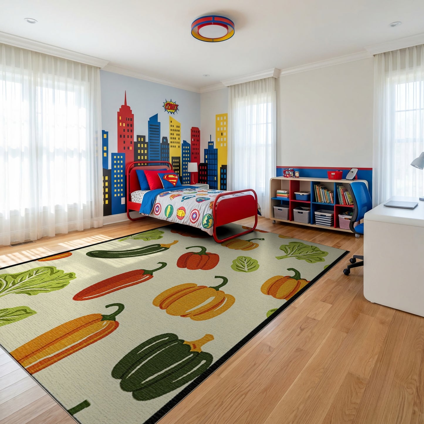 Whimsical Pumpkin Pepper Greens Harvest Rug