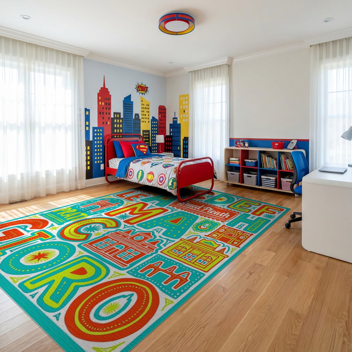 Colorful Oversized Alphabet Buildings Rug