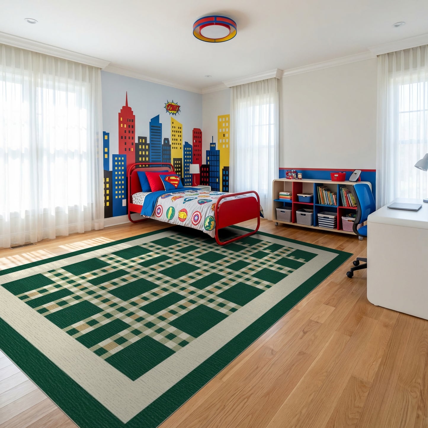 Classic Green Plaid Check Rug
