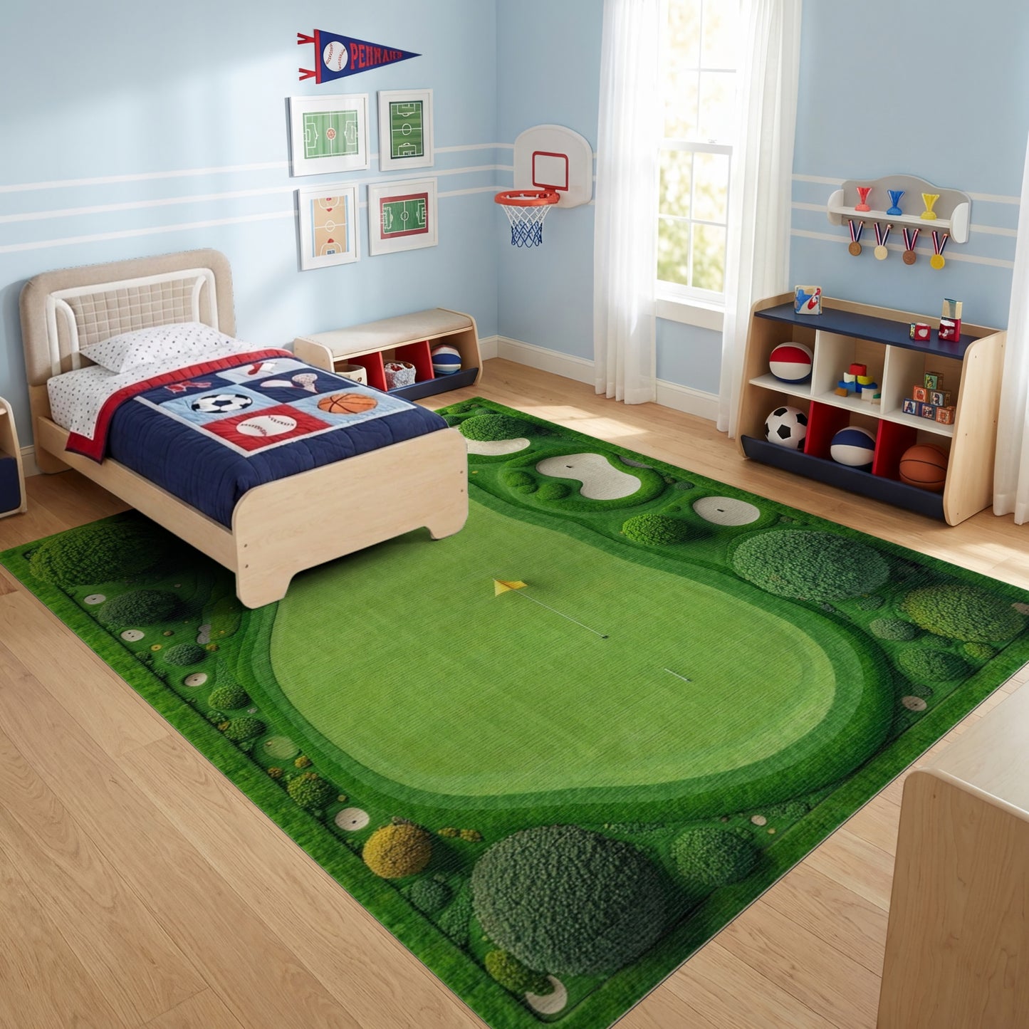 Whimsical Lush Green Golf Course Rug