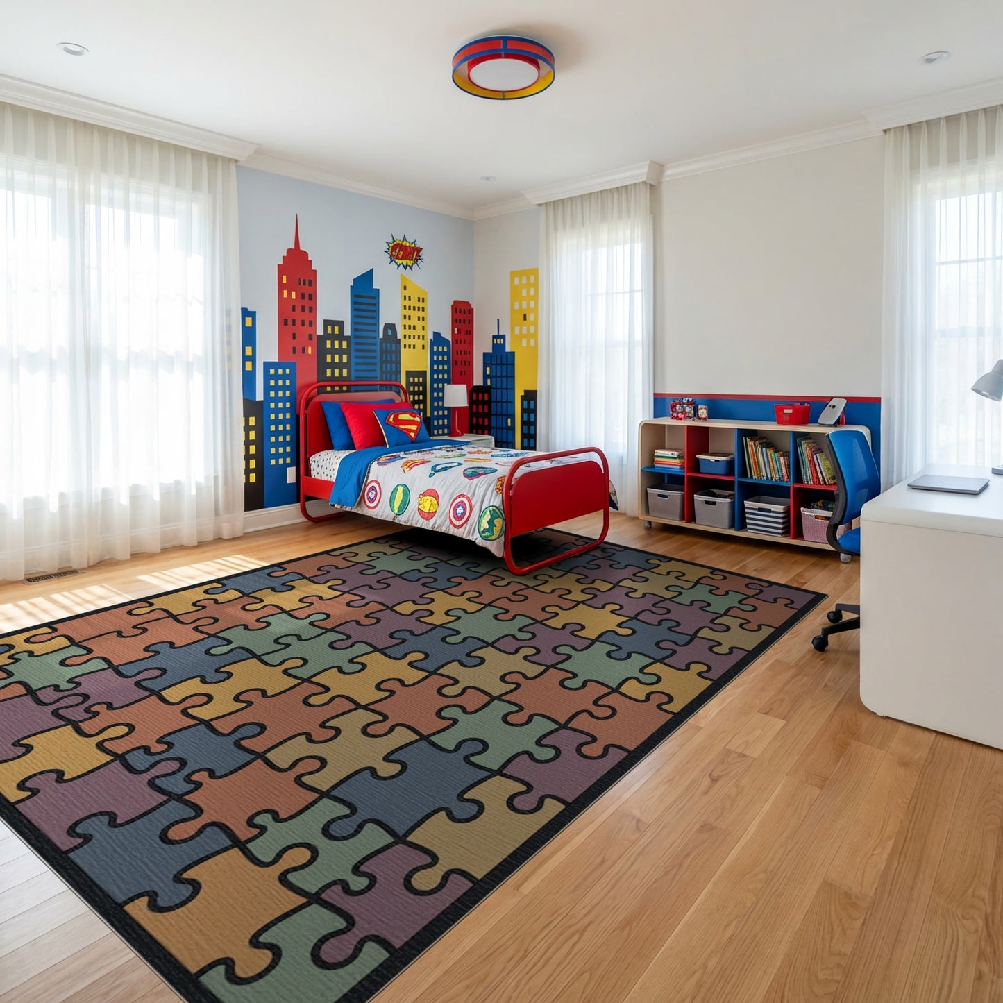 Earthy Multicolor Jigsaw Puzzle Rug
