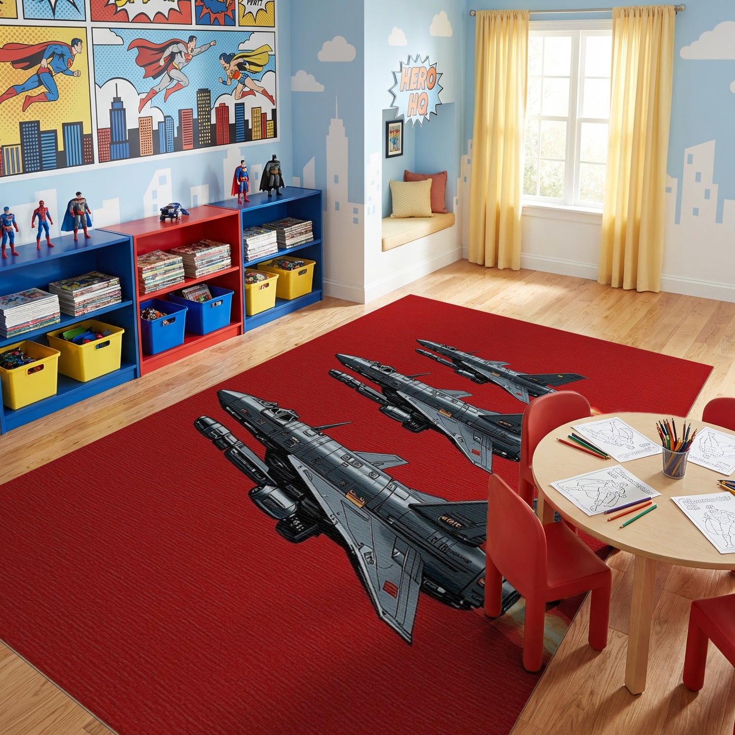 Gray Fighter Jets Flames Formation Rug