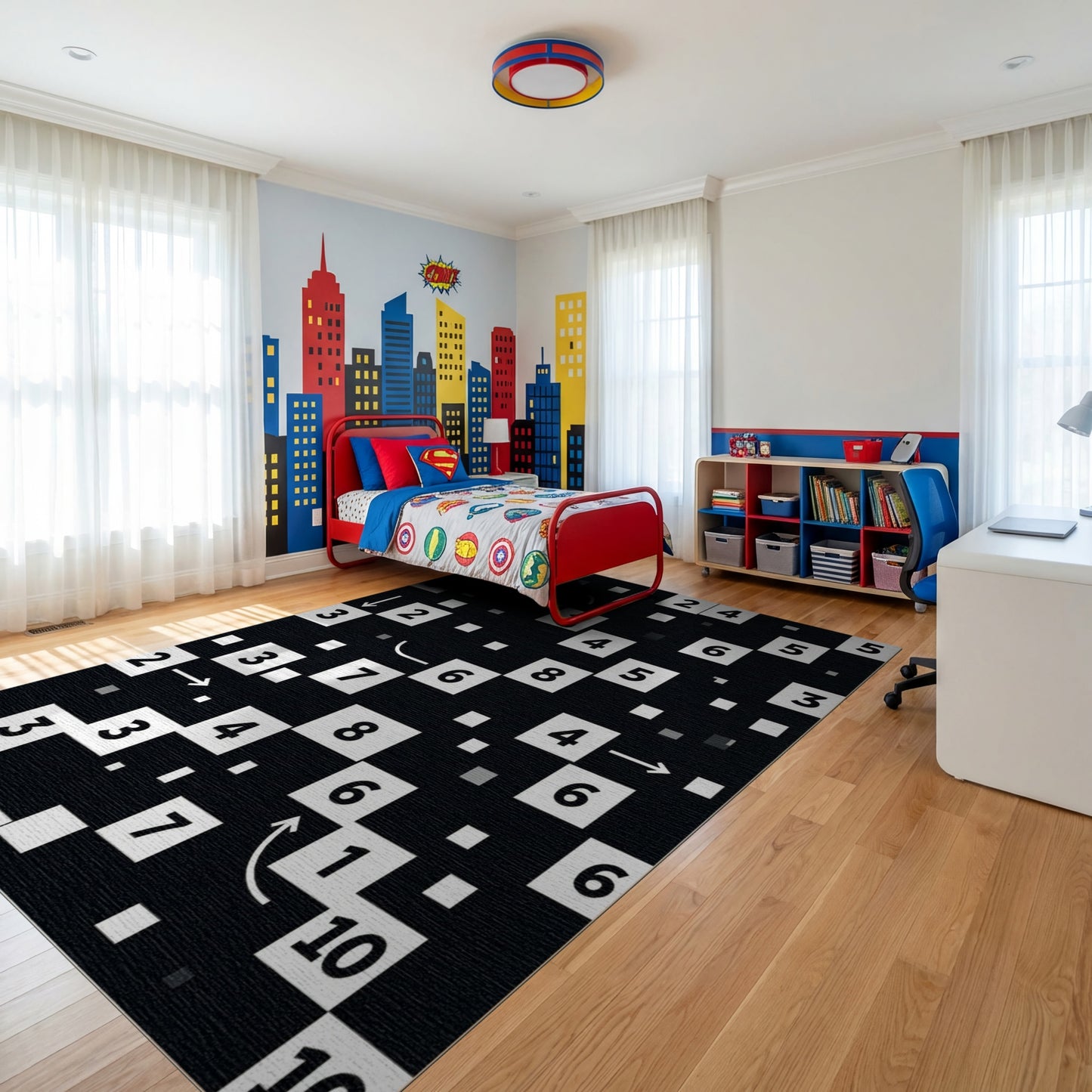 Black White Numeric Arrow Puzzle Rug