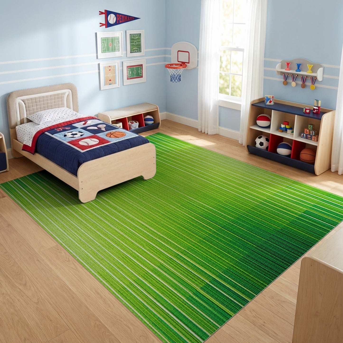Vibrant Green Vertical Gradient Stripes Rug
