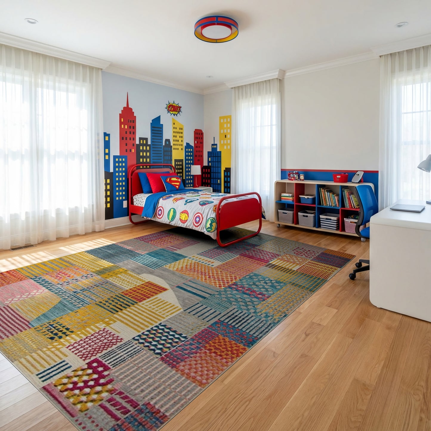Vibrant Multicolored Geometric Patchwork Rug