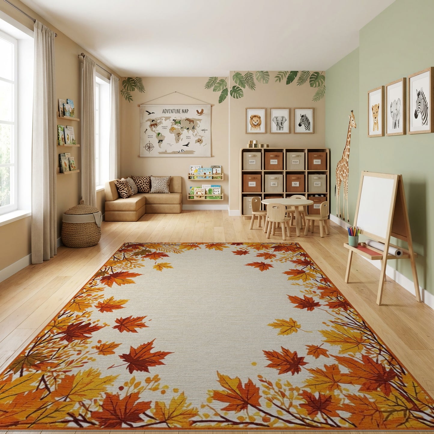 Warm Orange Maple Leaves Border Rug