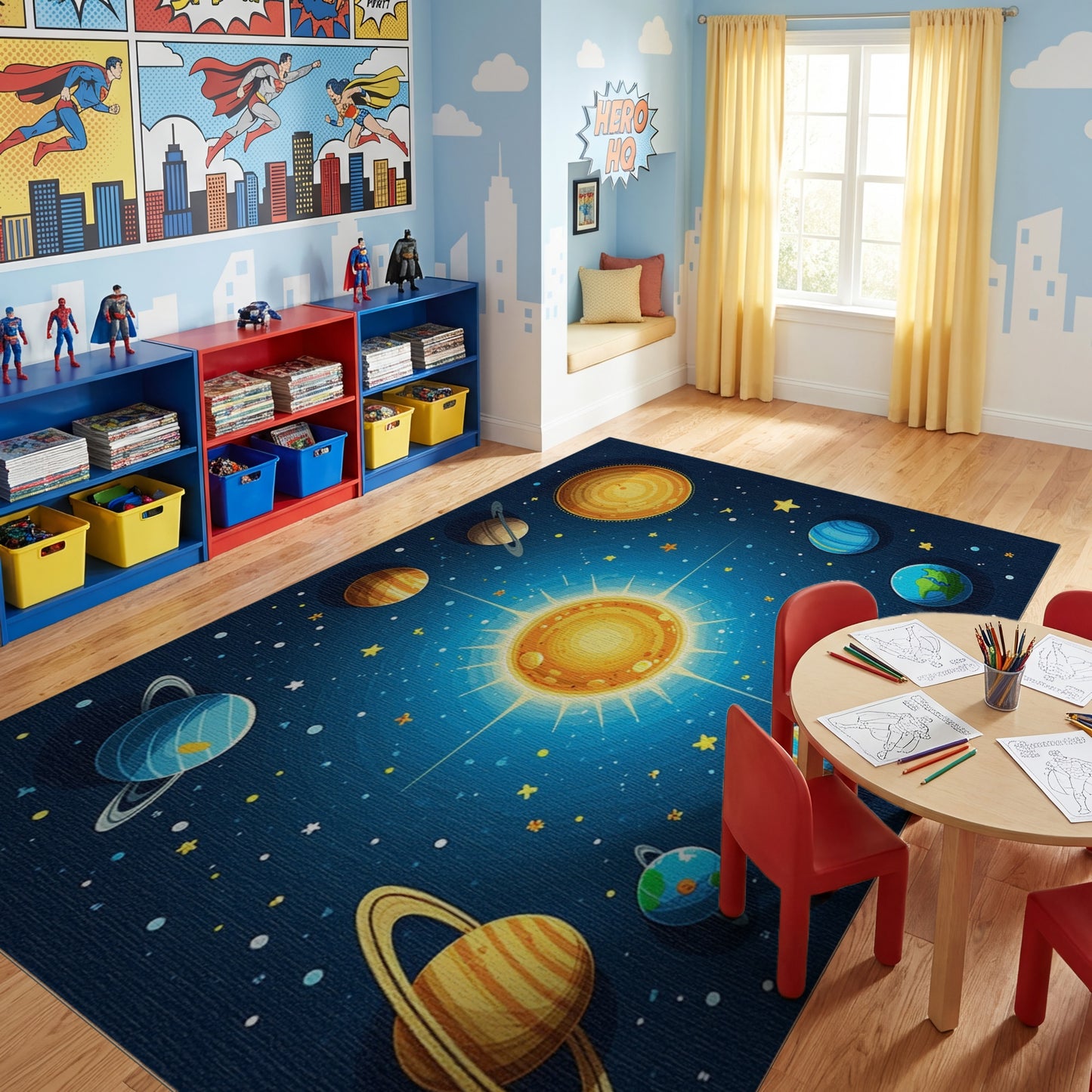 Vibrant Cosmic Planets Sun Stars Rug