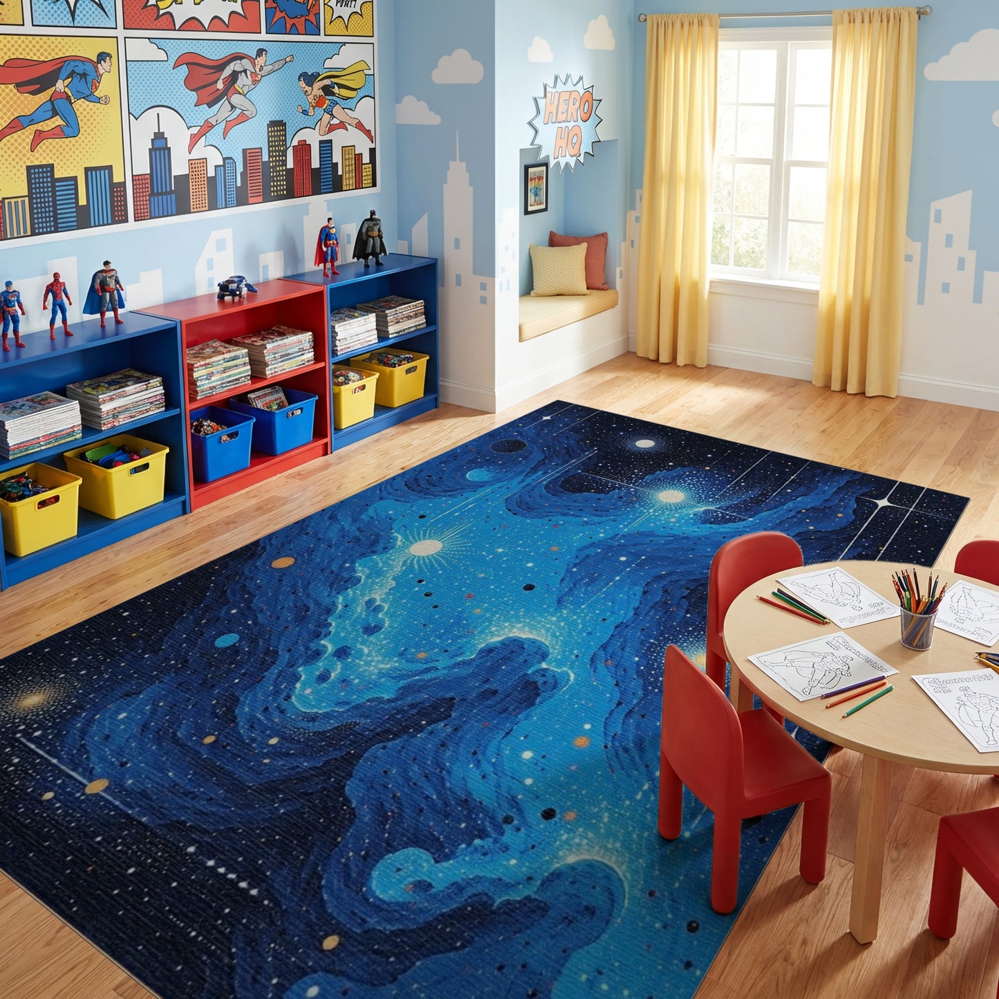 Deep Blue Cosmic Nebula Starry Rug