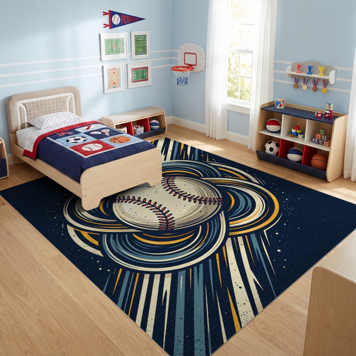 Navy Teal Braided Baseball Knot Rug