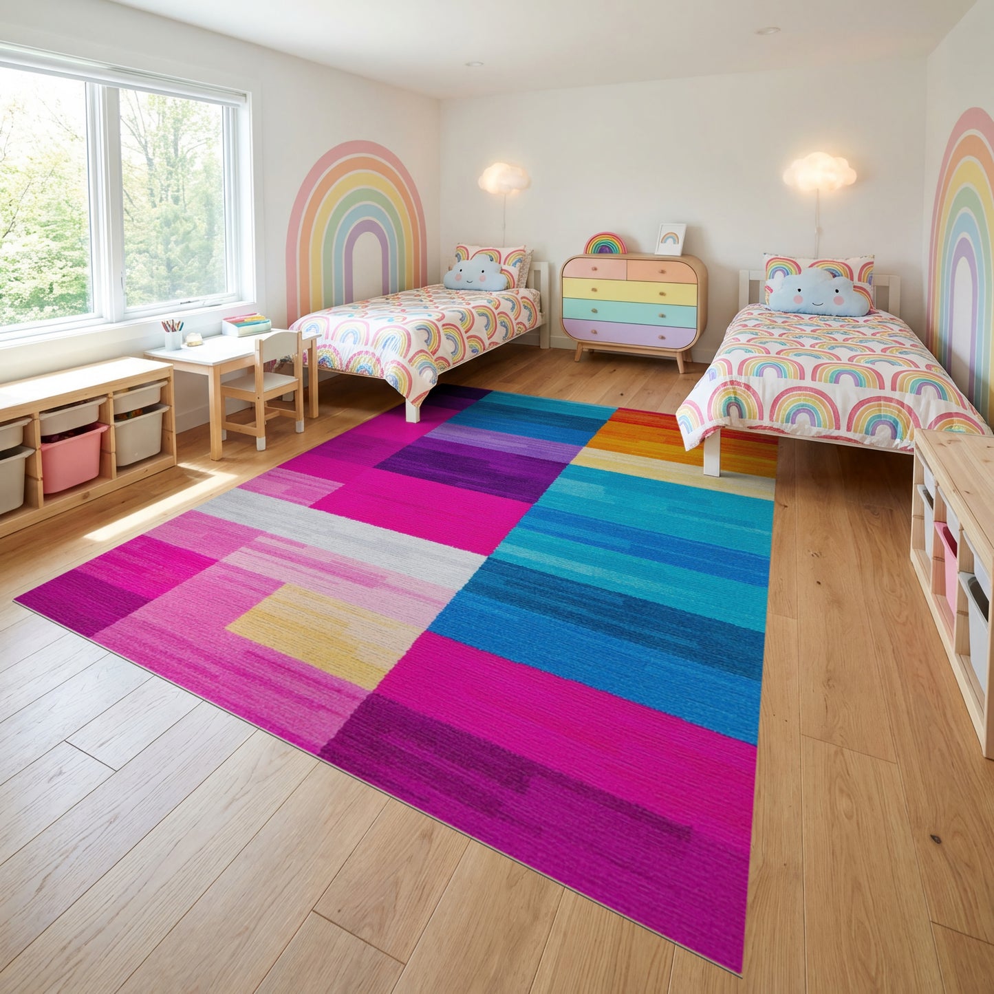 Modern Vibrant Multicolor Stripe Rug