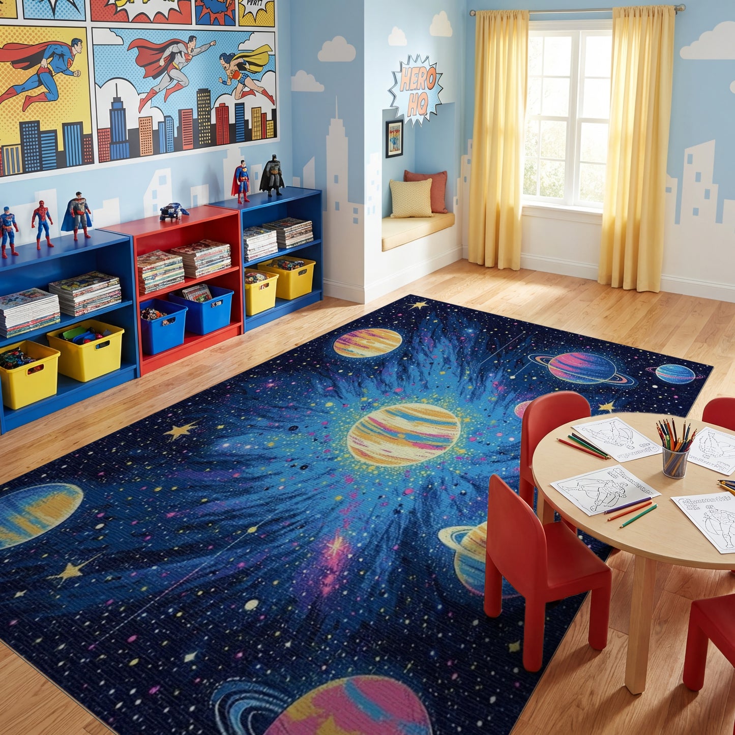Cosmic Nebula Vibrant Planets Stars Rug