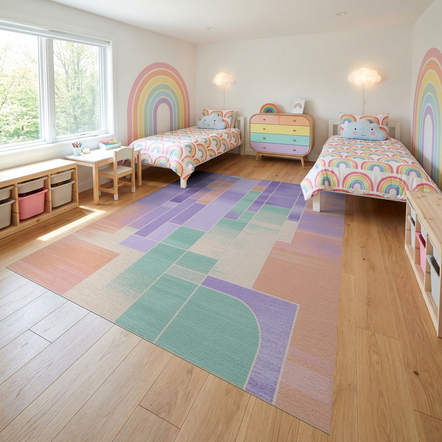 Modern Purple Orange Green Geometric Rug