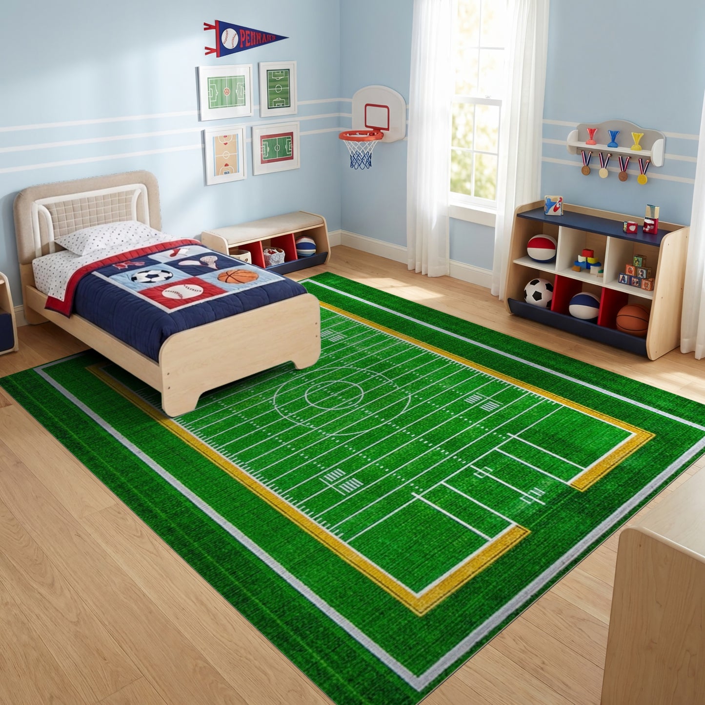 Green and Yellow Football Field Rug
