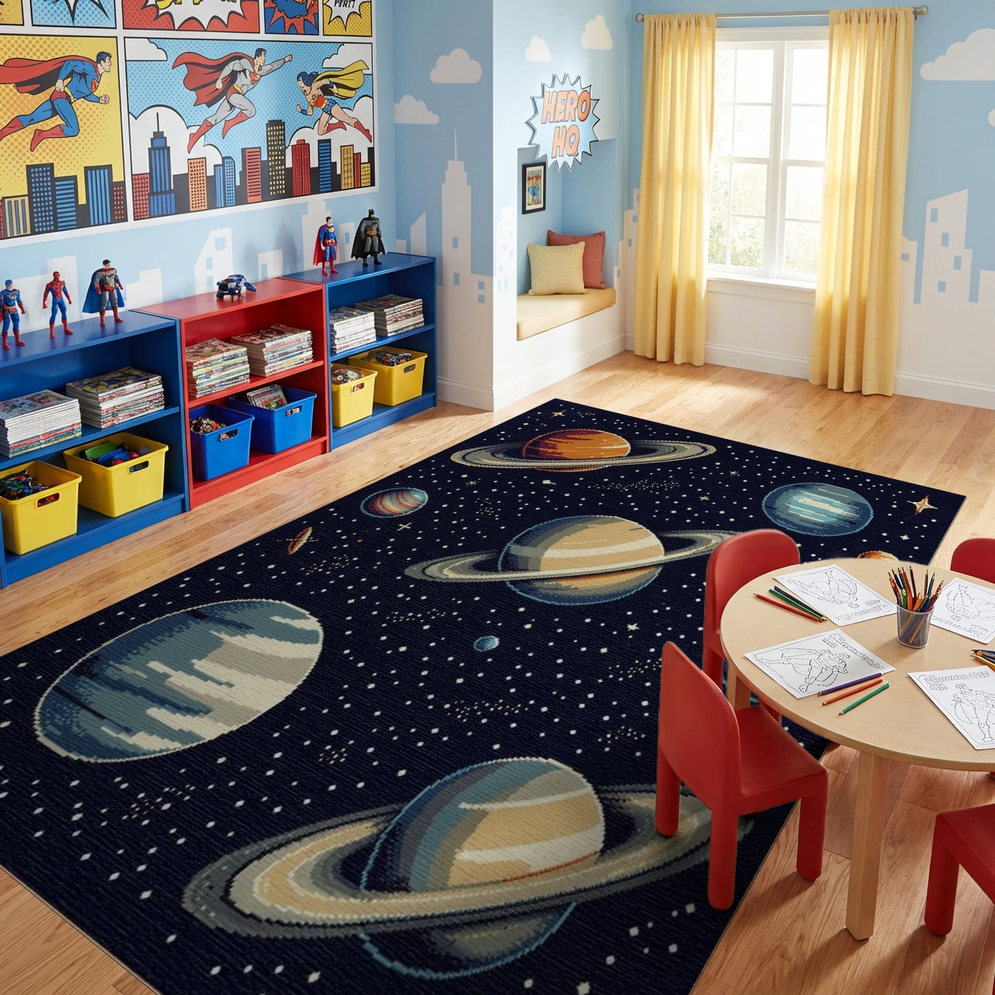 Pixelated Cosmic Saturn Planets Stars Rug