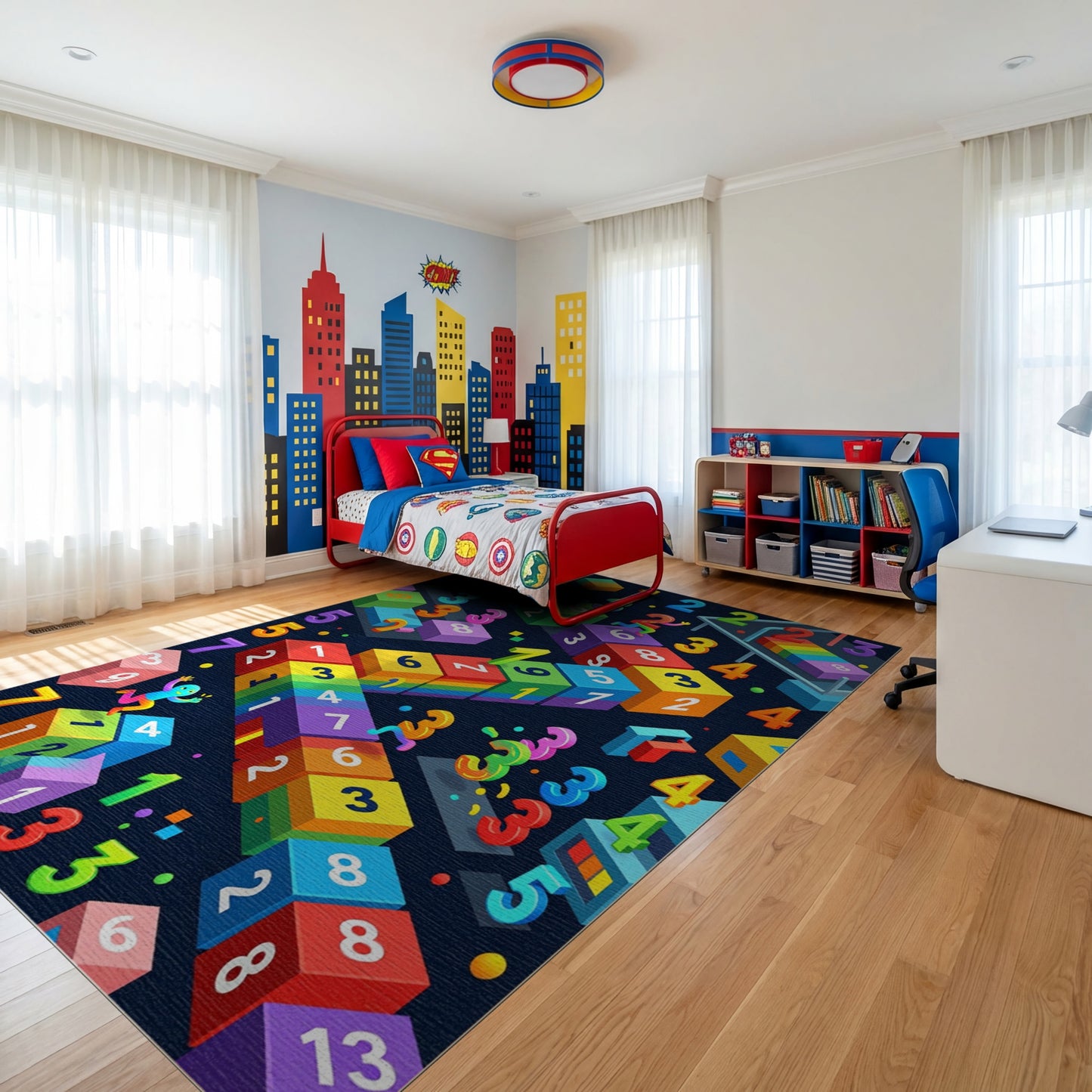 Colorful Isometric Number Blocks Rug