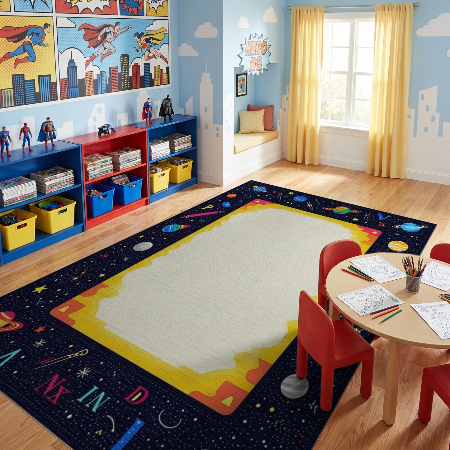 Vibrant Cosmic Alphabet Planets Stars Rug