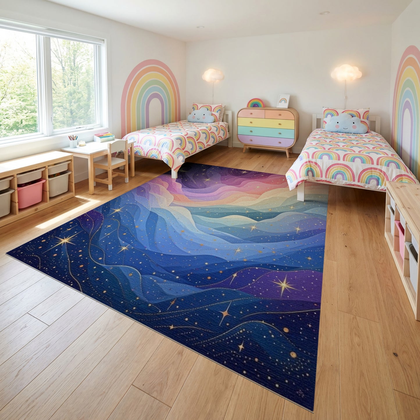 Dreamy Starry Wavy Clouds Rug