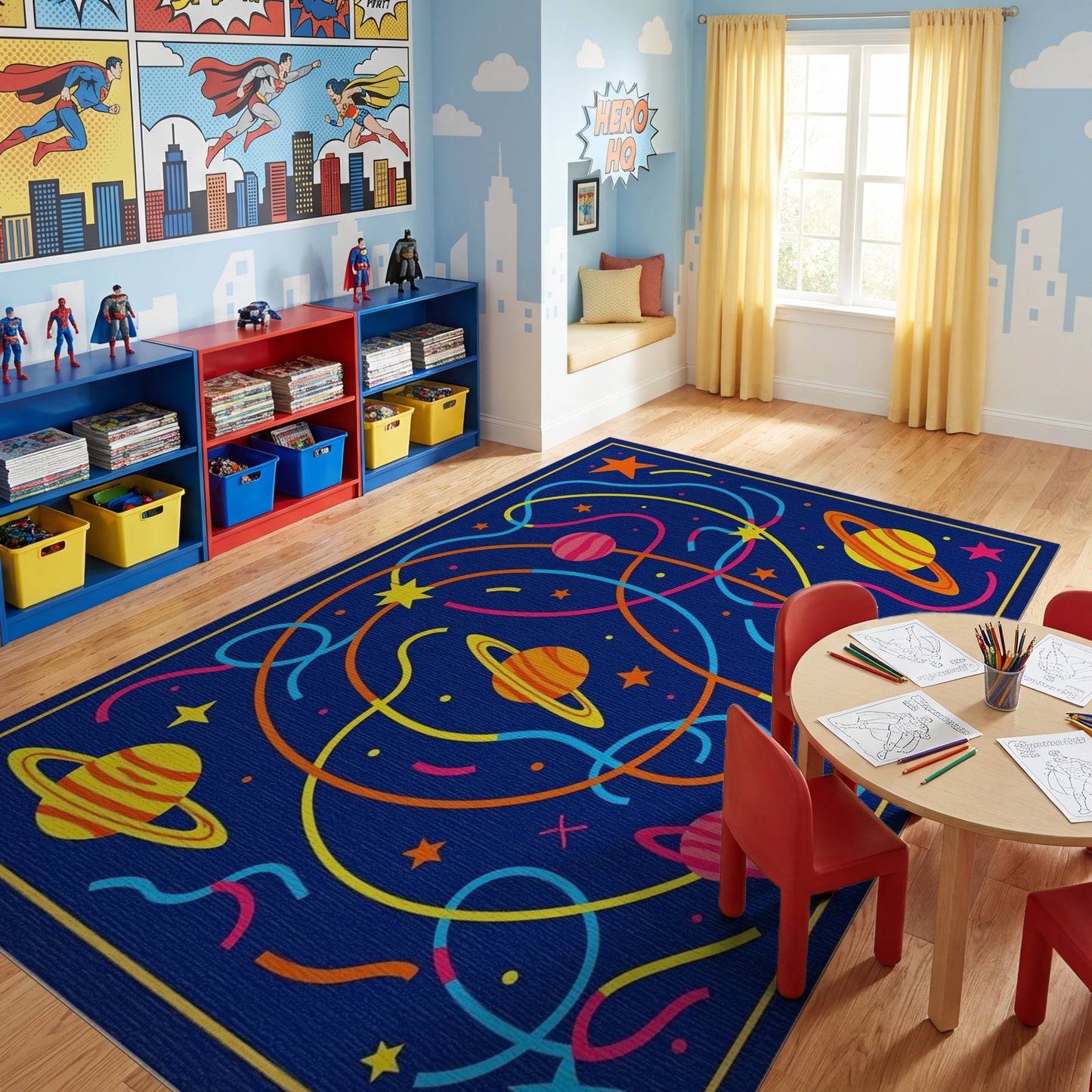 Neon Cosmic Swirling Planets Stars Rug