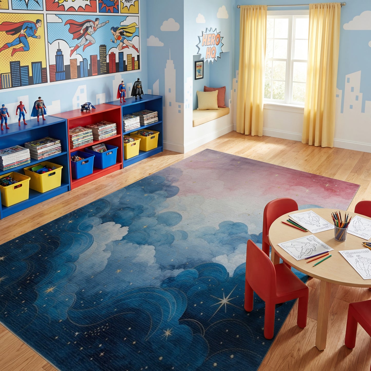 Dreamy Pink Blue Starry Clouds Rug